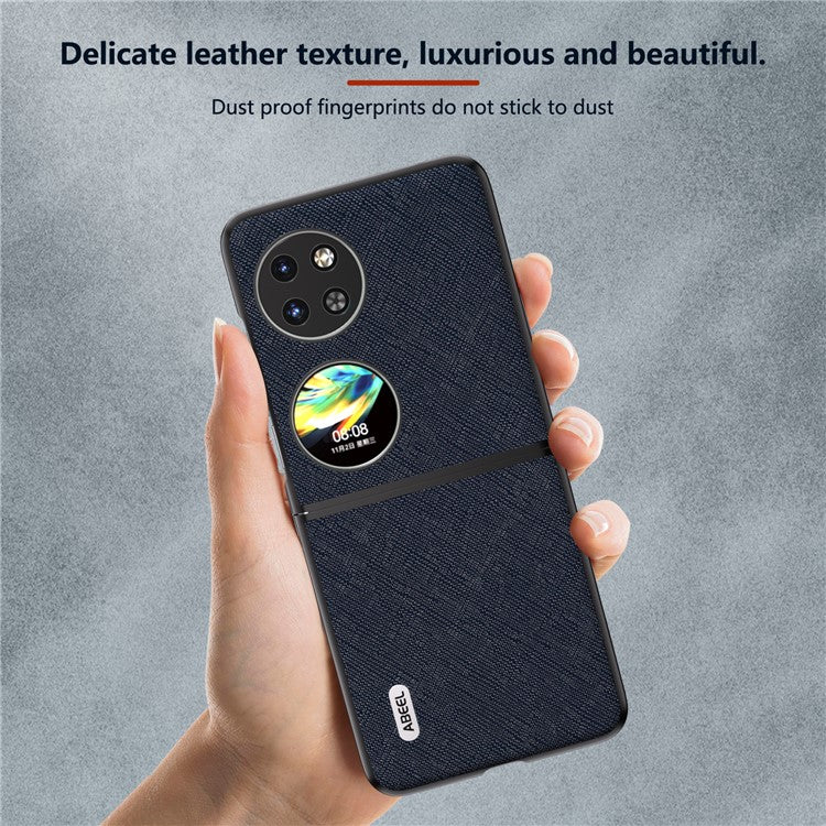 ABEEL For Huawei Pocket 2 Cross Texture Phone Case Genuine Cow Leather Back Shell - Blue