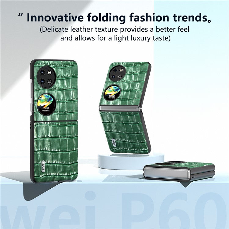 ABEEL For Huawei Pocket 2 Phone Case Genuine Cow Leather Back Shell Crocodile Texture - Green