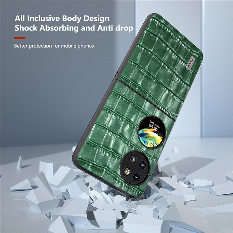 ABEEL For Huawei Pocket 2 Phone Case Genuine Cow Leather Back Shell Crocodile Texture - Green