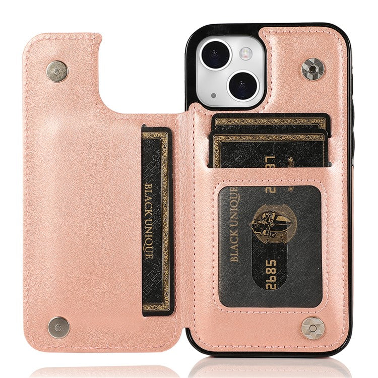 For iPhone 14 Case Imprinted Mandala Flower Kickstand PU Leather+TPU Phone Cover - Rose Gold