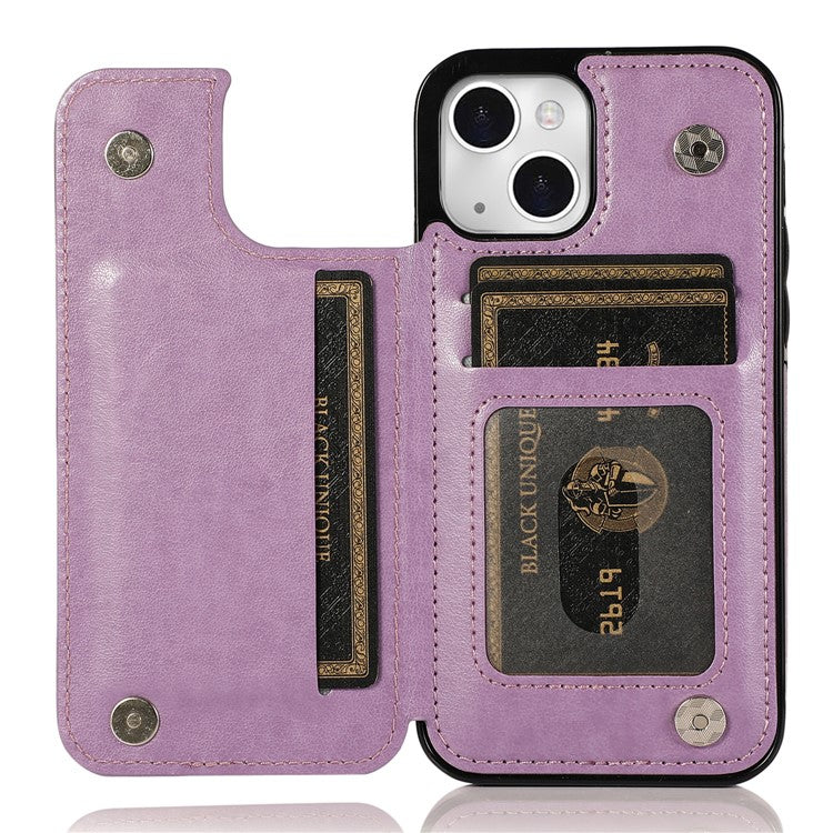 For iPhone 14 Plus Cell Phone Case Imprinted Mandala Flower PU Leather+TPU Back Shell - Purple