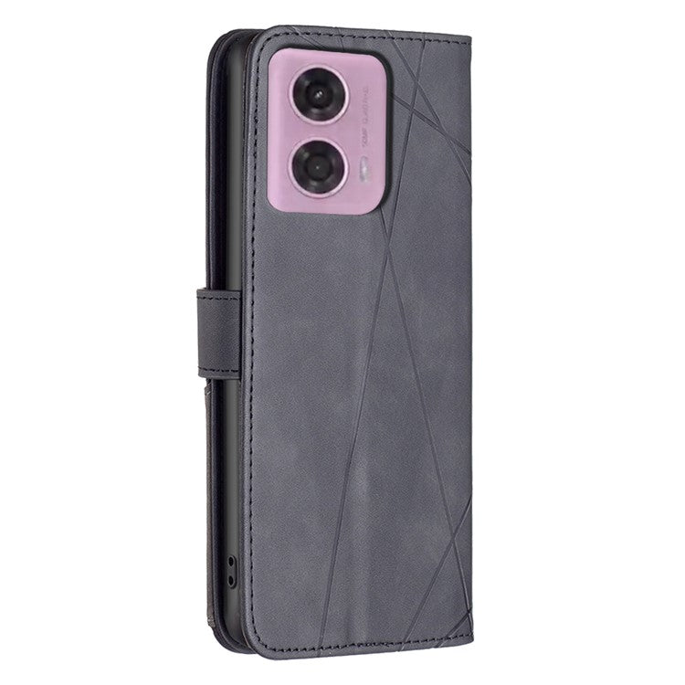 BINFEN COLOR For Motorola Moto G45 5G / G34 5G Phone Cases Wallet Stand Geometry Imprinted Leather Cover - Black