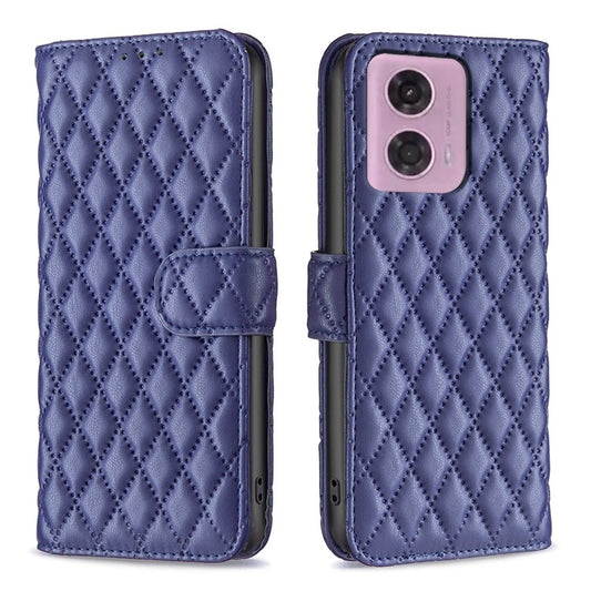 BINFEN COLOR BF Style-14 For Motorola Moto G45 5G / G34 5G Wallet Phone Case Rhombus Grid Pattern - Blue