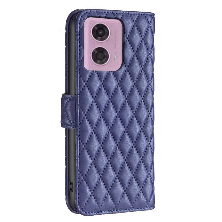 BINFEN COLOR BF Style-14 For Motorola Moto G45 5G / G34 5G Wallet Phone Case Rhombus Grid Pattern - Blue