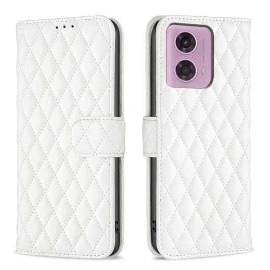 BINFEN COLOR BF Style-14 For Motorola Moto G45 5G / G34 5G Wallet Phone Case Rhombus Grid Pattern - White