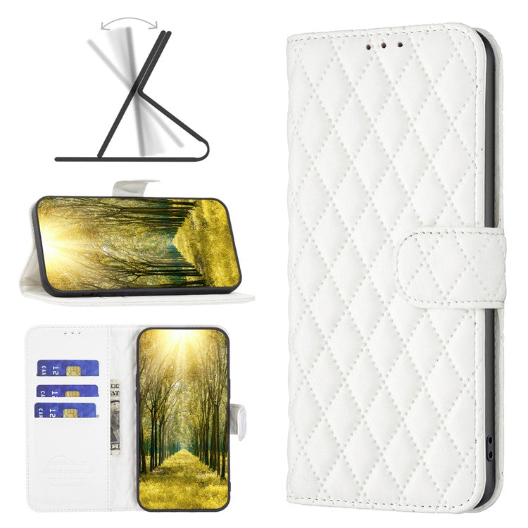 BINFEN COLOR BF Style-14 For Motorola Moto G45 5G / G34 5G Wallet Phone Case Rhombus Grid Pattern - White