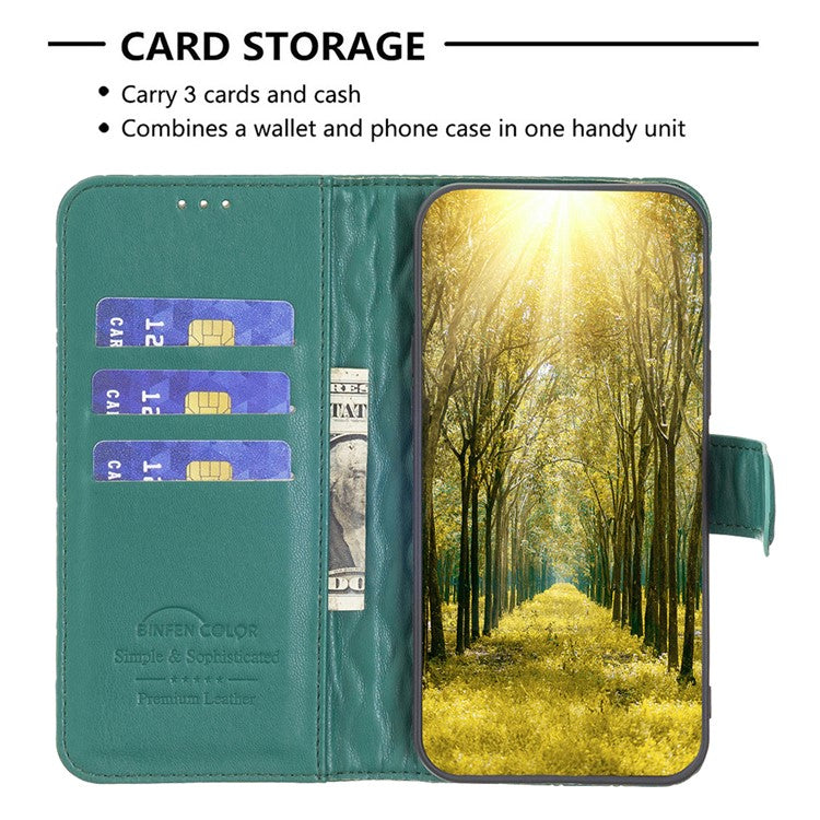 BINFEN COLOR BF Style-14 For Motorola Moto G45 5G / G34 5G Wallet Phone Case Rhombus Grid Pattern - Green