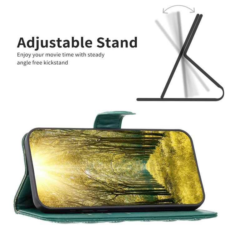 BINFEN COLOR BF Style-14 For Motorola Moto G45 5G / G34 5G Wallet Phone Case Rhombus Grid Pattern - Green