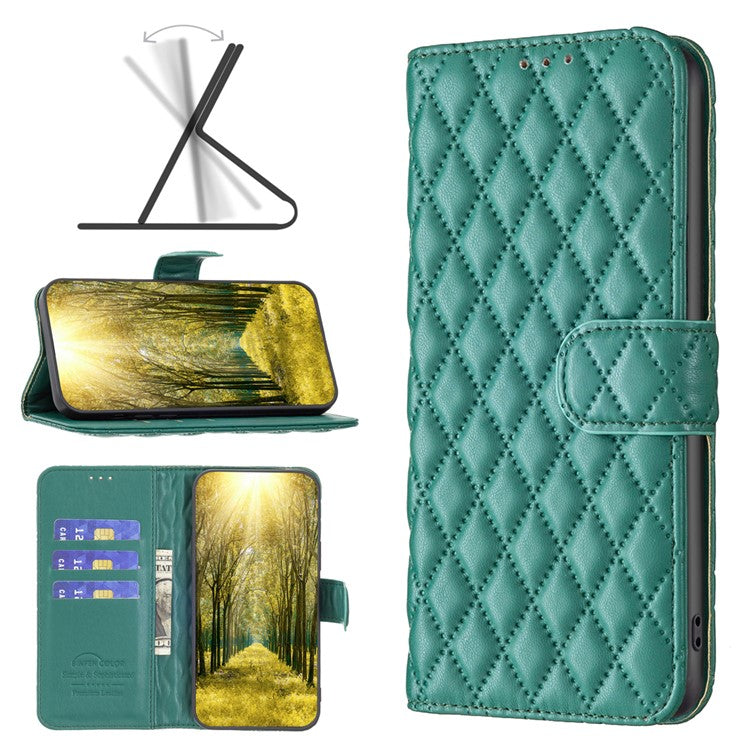 BINFEN COLOR BF Style-14 For Motorola Moto G45 5G / G34 5G Wallet Phone Case Rhombus Grid Pattern - Green