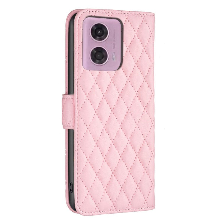 BINFEN COLOR BF Style-14 For Motorola Moto G45 5G / G34 5G Wallet Phone Case Rhombus Grid Pattern - Pink