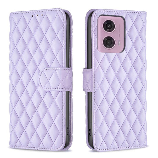BINFEN COLOR BF Style-14 For Motorola Moto G45 5G / G34 5G Wallet Phone Case Rhombus Grid Pattern - Purple