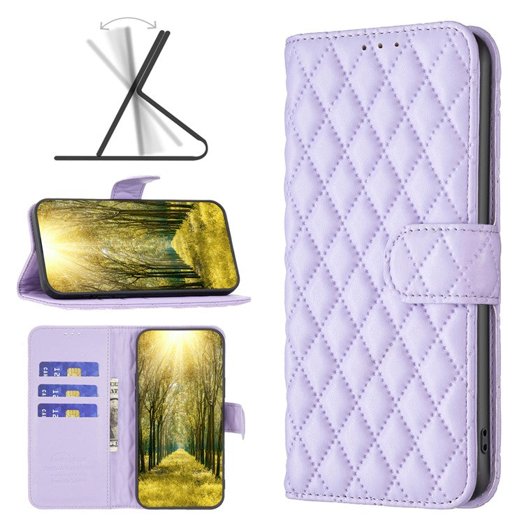 BINFEN COLOR BF Style-14 For Motorola Moto G45 5G / G34 5G Wallet Phone Case Rhombus Grid Pattern - Purple