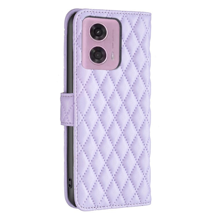 BINFEN COLOR BF Style-14 For Motorola Moto G45 5G / G34 5G Wallet Phone Case Rhombus Grid Pattern - Purple