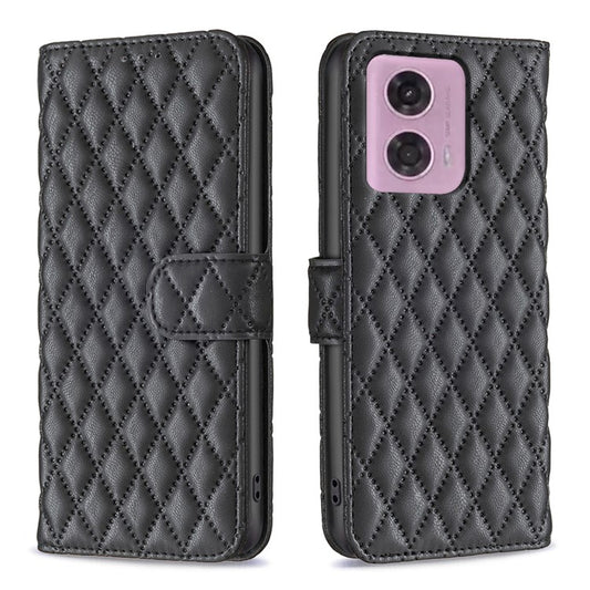 BINFEN COLOR BF Style-14 For Motorola Moto G45 5G / G34 5G Wallet Phone Case Rhombus Grid Pattern - Black