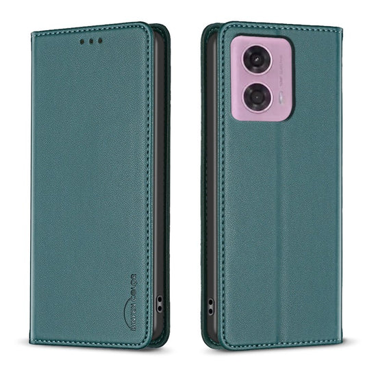 BINFEN COLOR BF18 For Motorola Moto G45 5G / G34 5G Case Card Holder Leather Phone Cover - Green