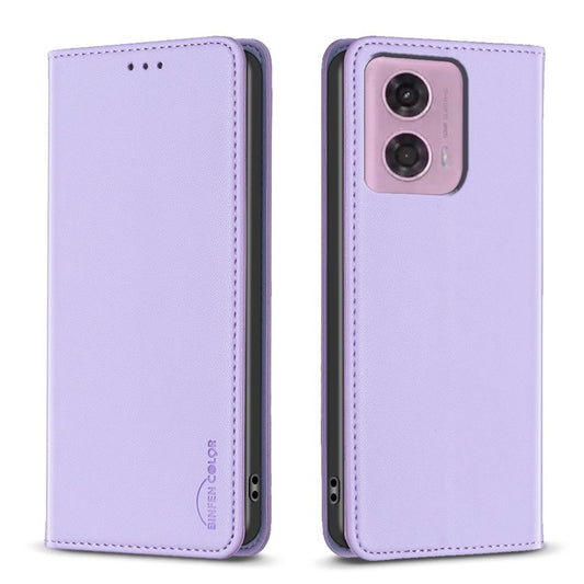BINFEN COLOR BF18 For Motorola Moto G45 5G / G34 5G Case Card Holder Leather Phone Cover - Purple