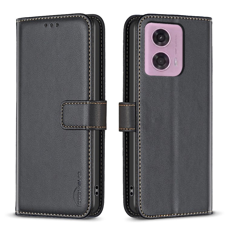 BINFEN COLOR BF17 For Motorola Moto G45 5G / G34 5G Wallet Case Leather Cover Full Protection - Black