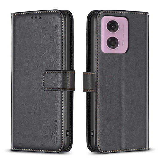BINFEN COLOR BF17 For Motorola Moto G45 5G / G34 5G Wallet Case Leather Cover Full Protection - Black