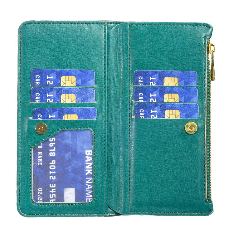 BINFEN COLOR BF Style-15 For Motorola Moto G34 5G Wallet Phone Case Grid Imprinted Cover Zipper Pocket - Green