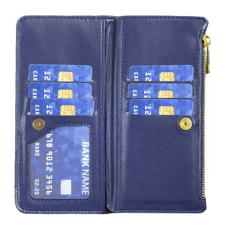 BINFEN COLOR BF Style-15 For Motorola Moto G34 5G Wallet Phone Case Grid Imprinted Cover Zipper Pocket - Blue