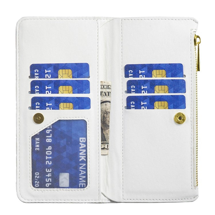 BINFEN COLOR BF Style-15 For Motorola Moto G34 5G Wallet Phone Case Grid Imprinted Cover Zipper Pocket - White