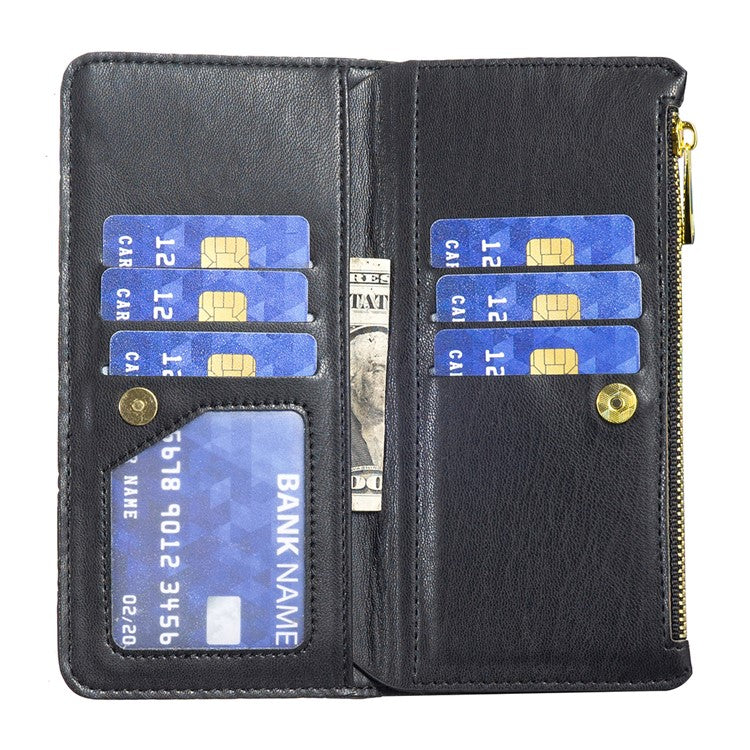 BINFEN COLOR BF Style-15 For Motorola Moto G34 5G Wallet Phone Case Grid Imprinted Cover Zipper Pocket - Black