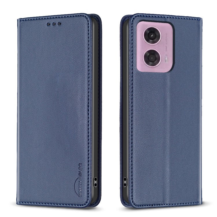 BINFEN COLOR BF18 For Motorola Moto E14 4G / G04 4G / G04s 4G / G24 4G Leather Case Stand Phone Cover Card Slots - Blue