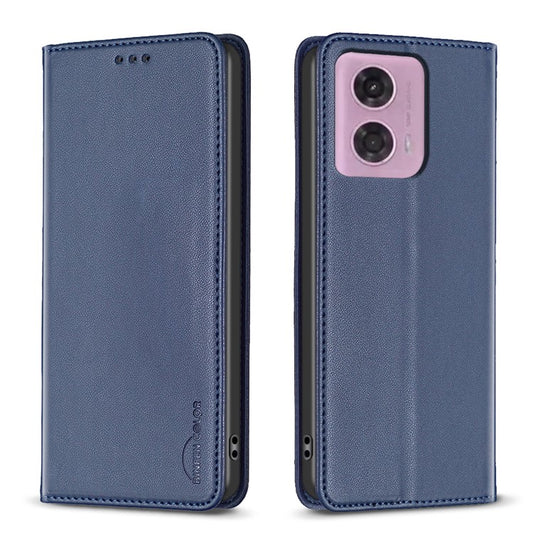 BINFEN COLOR BF18 For Motorola Moto E14 4G / G04 4G / G04s 4G / G24 4G Leather Case Stand Phone Cover Card Slots - Blue