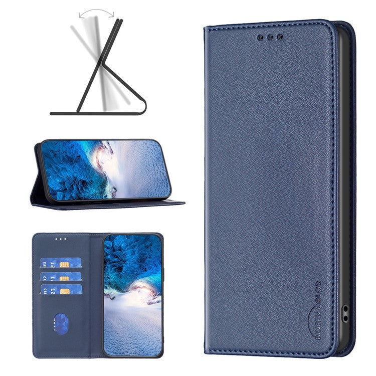 BINFEN COLOR BF18 For Motorola Moto E14 4G / G04 4G / G04s 4G / G24 4G Leather Case Stand Phone Cover Card Slots - Blue