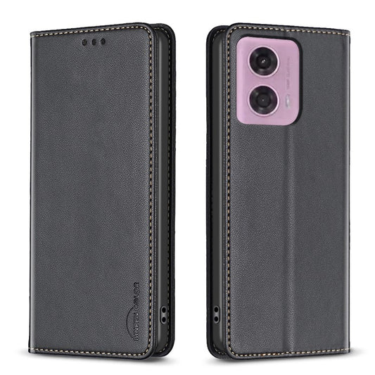 BINFEN COLOR BF18 For Motorola Moto E14 4G / G04 4G / G04s 4G / G24 4G Leather Case Stand Phone Cover Card Slots - Black
