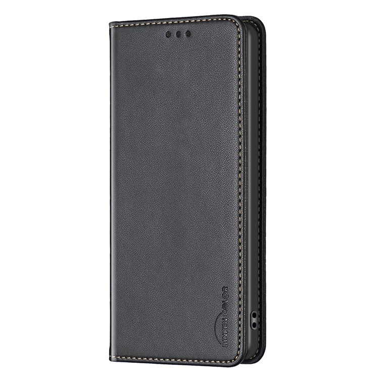BINFEN COLOR BF18 For Motorola Moto E14 4G / G04 4G / G04s 4G / G24 4G Leather Case Stand Phone Cover Card Slots - Black