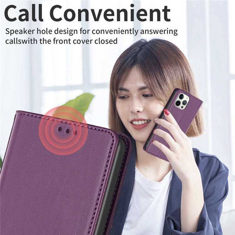 BINFEN COLOR BF18 For Motorola Moto E14 4G / G04 4G / G04s 4G / G24 4G Leather Case Stand Phone Cover Card Slots - Dark Purple