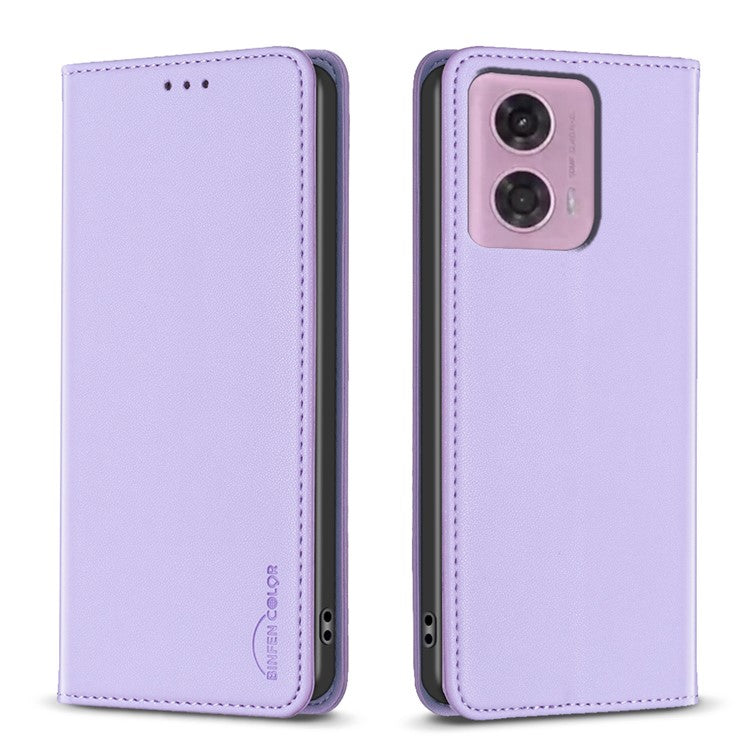 BINFEN COLOR BF18 For Motorola Moto E14 4G / G04 4G / G04s 4G / G24 4G Leather Case Stand Phone Cover Card Slots - Purple