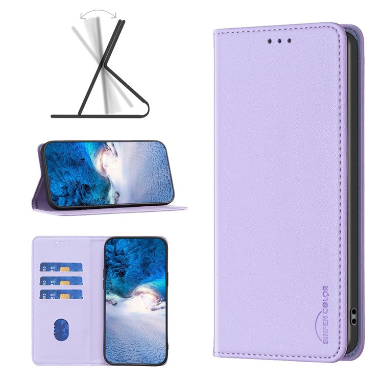 BINFEN COLOR BF18 For Motorola Moto E14 4G / G04 4G / G04s 4G / G24 4G Leather Case Stand Phone Cover Card Slots - Purple