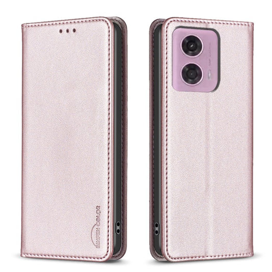 BINFEN COLOR BF18 For Motorola Moto E14 4G / G04 4G / G04s 4G / G24 4G Leather Case Stand Phone Cover Card Slots - Rose Gold