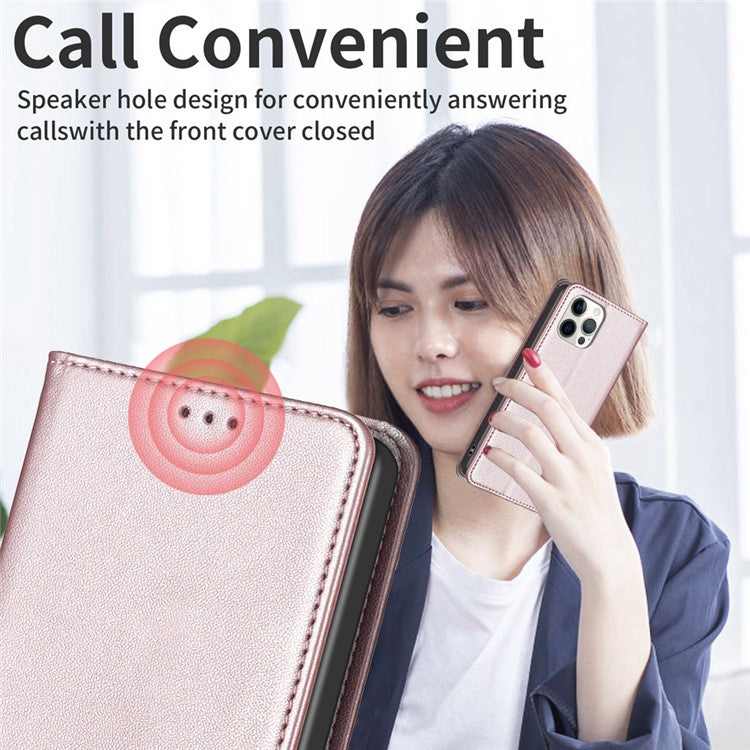 BINFEN COLOR BF18 For Motorola Moto E14 4G / G04 4G / G04s 4G / G24 4G Leather Case Stand Phone Cover Card Slots - Rose Gold