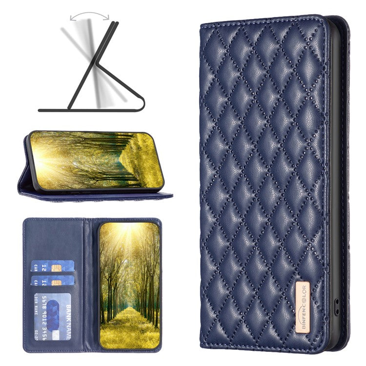 BINFEN COLOR BF Style-16 For Motorola Moto E14 4G / G04 4G / G04s 4G / G24 4G PU Leather Wallet Case Card Holder - Blue