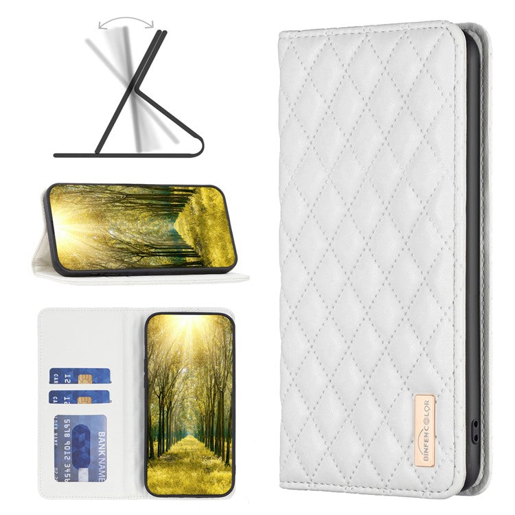 BINFEN COLOR BF Style-16 For Motorola Moto E14 4G / G04 4G / G04s 4G / G24 4G PU Leather Wallet Case Card Holder - White