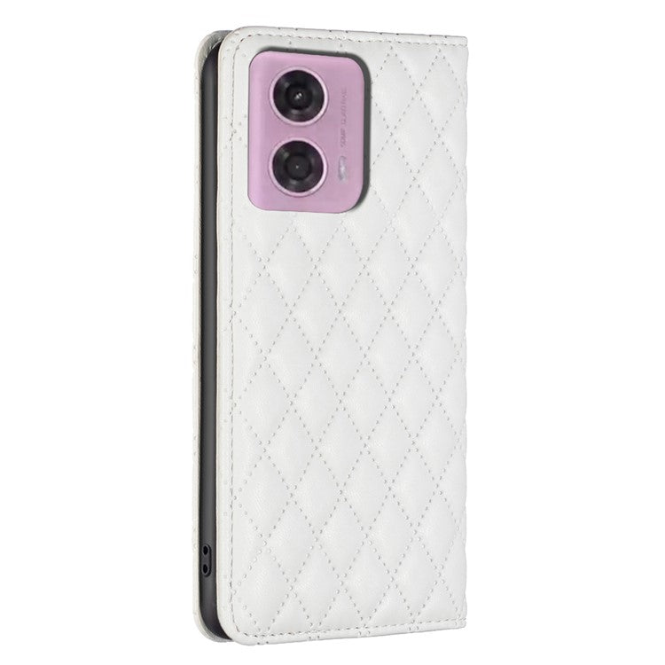 BINFEN COLOR BF Style-16 For Motorola Moto E14 4G / G04 4G / G04s 4G / G24 4G PU Leather Wallet Case Card Holder - White
