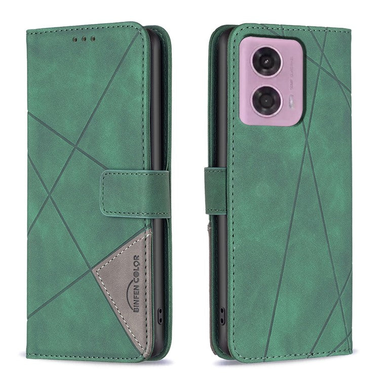 BINFEN COLOR For Motorola Moto E14 4G / G04 4G / G04s 4G / G24 4G Phone Cases Wallet Stand Geometry Imprinted Leather Cover - Green