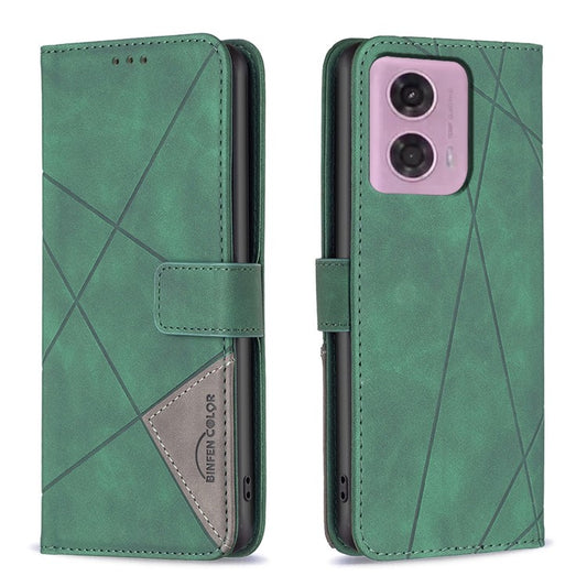 BINFEN COLOR For Motorola Moto E14 4G / G04 4G / G04s 4G / G24 4G Phone Cases Wallet Stand Geometry Imprinted Leather Cover - Green