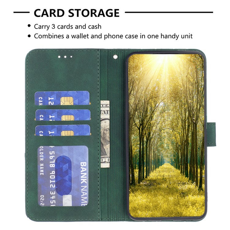 BINFEN COLOR For Motorola Moto E14 4G / G04 4G / G04s 4G / G24 4G Phone Cases Wallet Stand Geometry Imprinted Leather Cover - Green