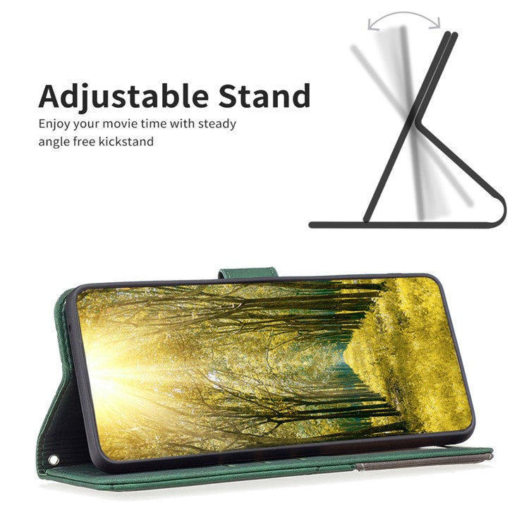BINFEN COLOR For Motorola Moto E14 4G / G04 4G / G04s 4G / G24 4G Phone Cases Wallet Stand Geometry Imprinted Leather Cover - Green