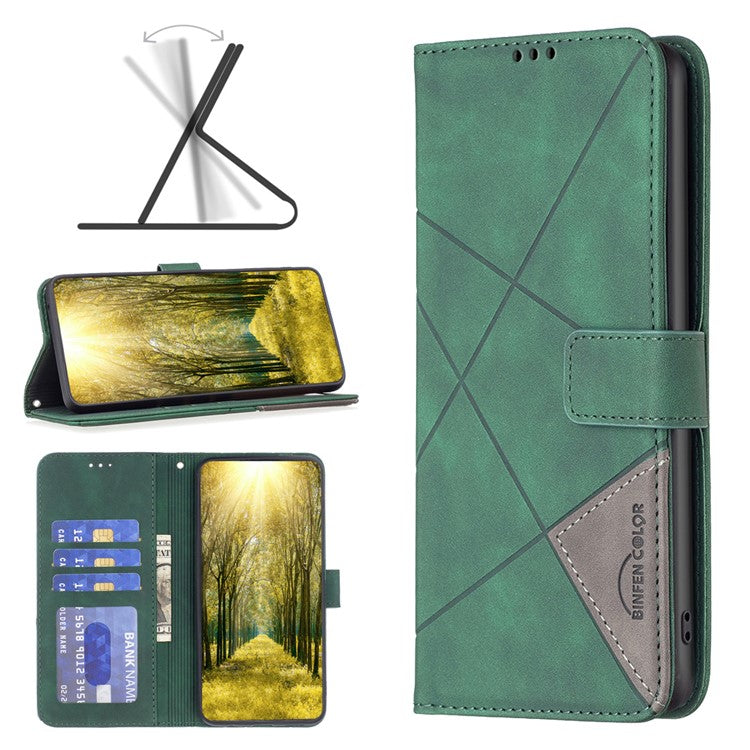 BINFEN COLOR For Motorola Moto E14 4G / G04 4G / G04s 4G / G24 4G Phone Cases Wallet Stand Geometry Imprinted Leather Cover - Green