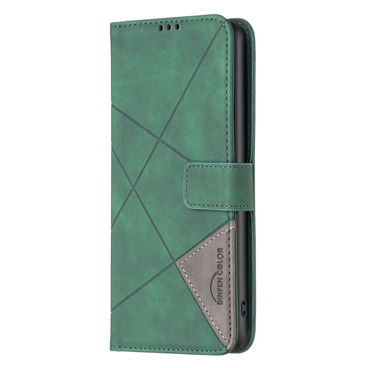 BINFEN COLOR For Motorola Moto E14 4G / G04 4G / G04s 4G / G24 4G Phone Cases Wallet Stand Geometry Imprinted Leather Cover - Green