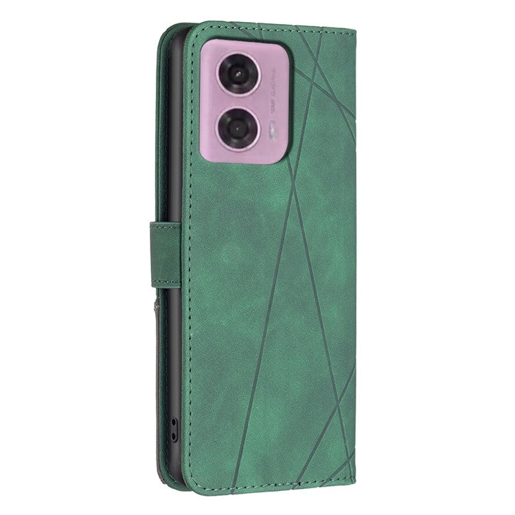 BINFEN COLOR For Motorola Moto E14 4G / G04 4G / G04s 4G / G24 4G Phone Cases Wallet Stand Geometry Imprinted Leather Cover - Green