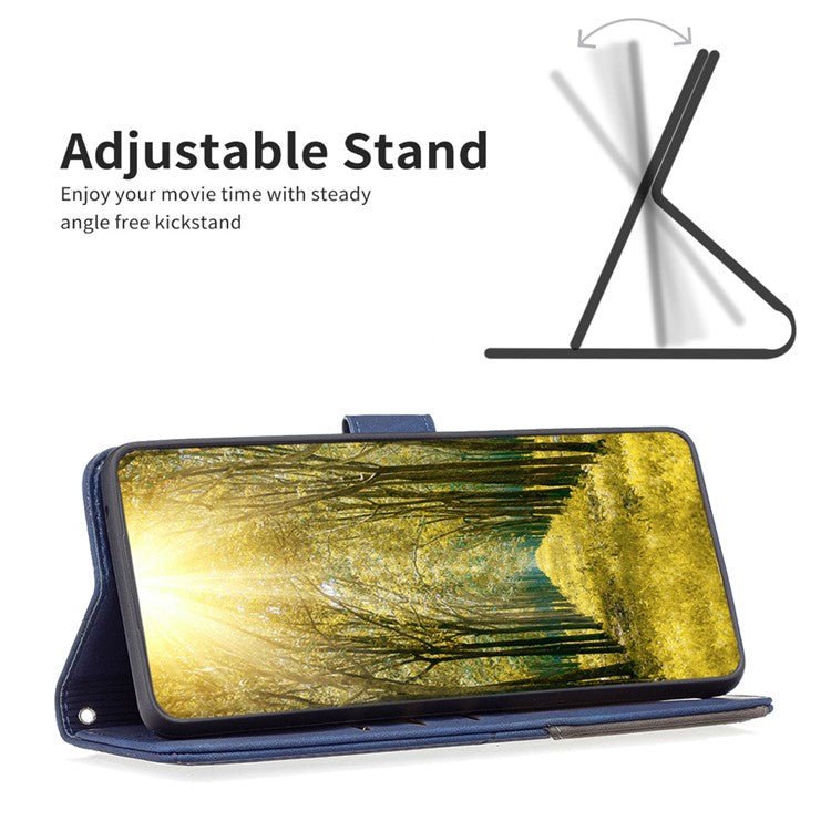 BINFEN COLOR For Motorola Moto E14 4G / G04 4G / G04s 4G / G24 4G Phone Cases Wallet Stand Geometry Imprinted Leather Cover - Blue