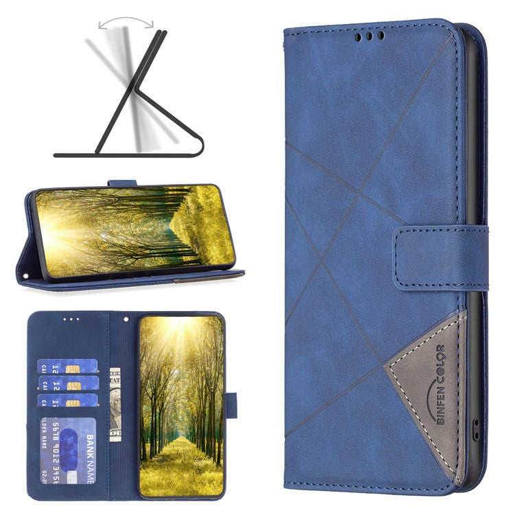BINFEN COLOR For Motorola Moto E14 4G / G04 4G / G04s 4G / G24 4G Phone Cases Wallet Stand Geometry Imprinted Leather Cover - Blue