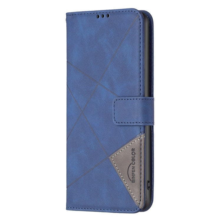 BINFEN COLOR For Motorola Moto E14 4G / G04 4G / G04s 4G / G24 4G Phone Cases Wallet Stand Geometry Imprinted Leather Cover - Blue