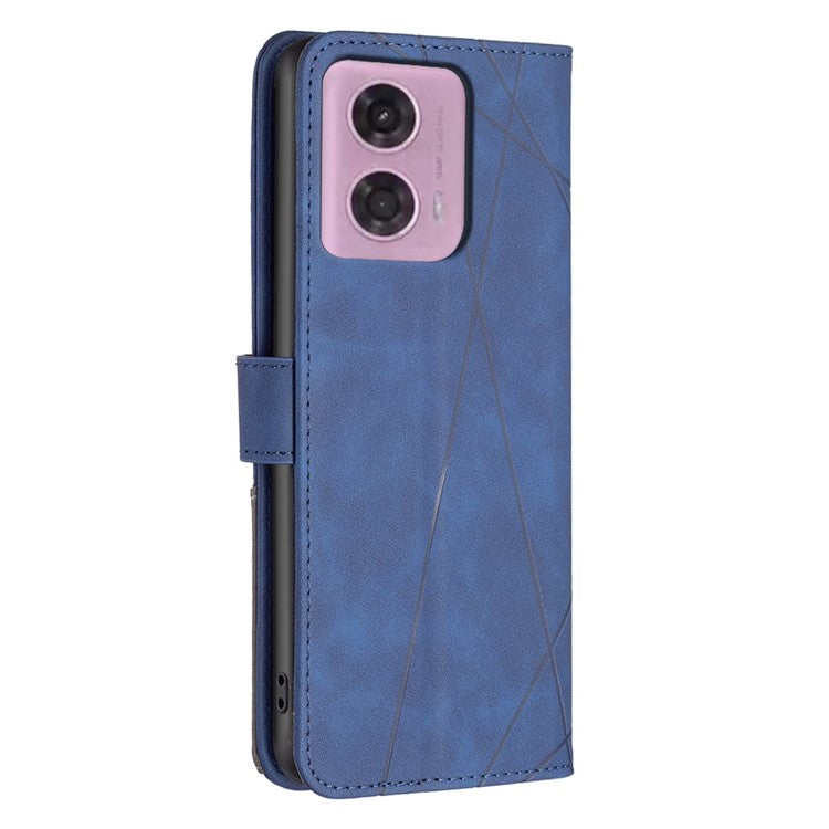 BINFEN COLOR For Motorola Moto E14 4G / G04 4G / G04s 4G / G24 4G Phone Cases Wallet Stand Geometry Imprinted Leather Cover - Blue